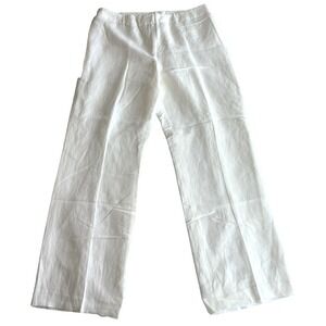 Evan Picone Pant Women 12P White Linen Blend Straight Leg Lined Dress Petite NWT